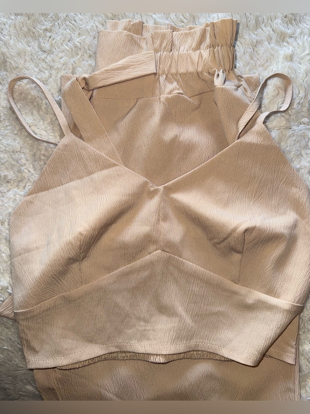 Women’s 2 PC Set High-Waist Paperbag Wide-Leg Pants and Crop Top in Ivory